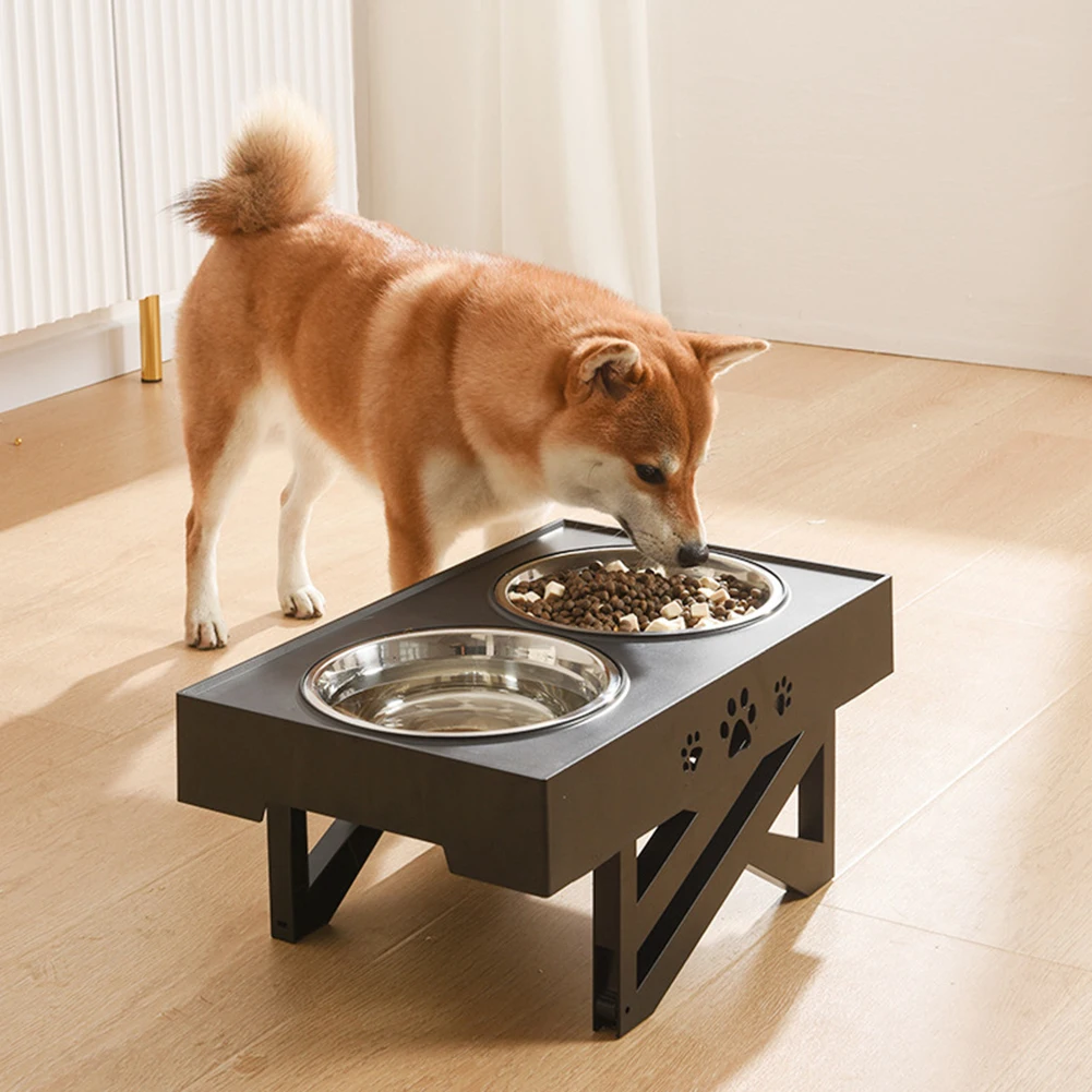

Double Bowl Dog Pet Feeders Elevated Stainless Steel Food Drink Water Bowl Anti-overturning High-foot Drinking Water Large Bowl