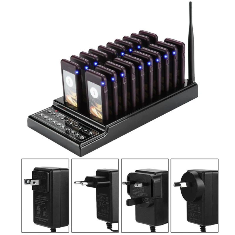

P82F Restaurant Calling Pager System 20 Pager Wireless Queue Call Pager System Buzzer&Vibration/Vibration/Buzzer for Tea Shop