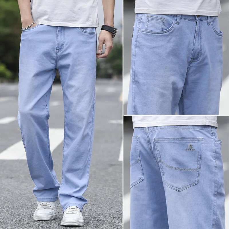 Новинка мужские классические джинсы Lyocell из ткани модные повседневные свободные
