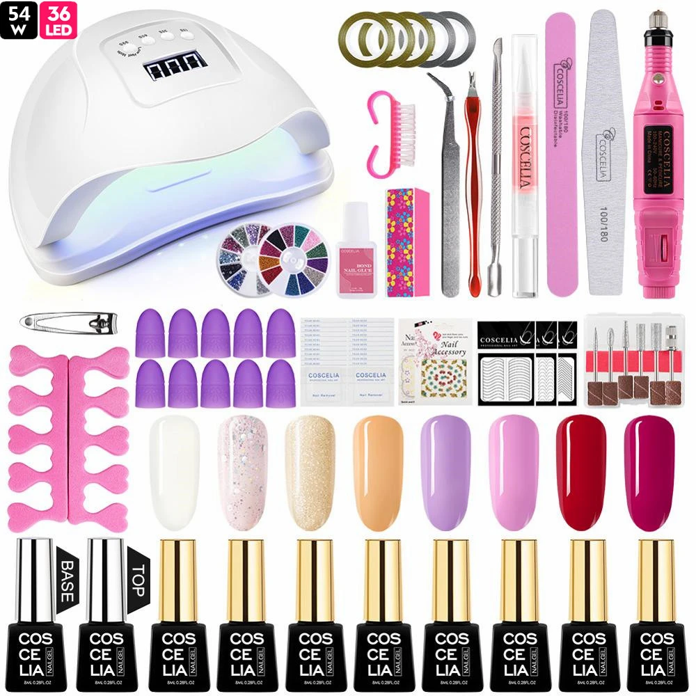 COSCELIA маникюрный набор инструментов для маникюра с УФ светодиодной лампой 54 Вт