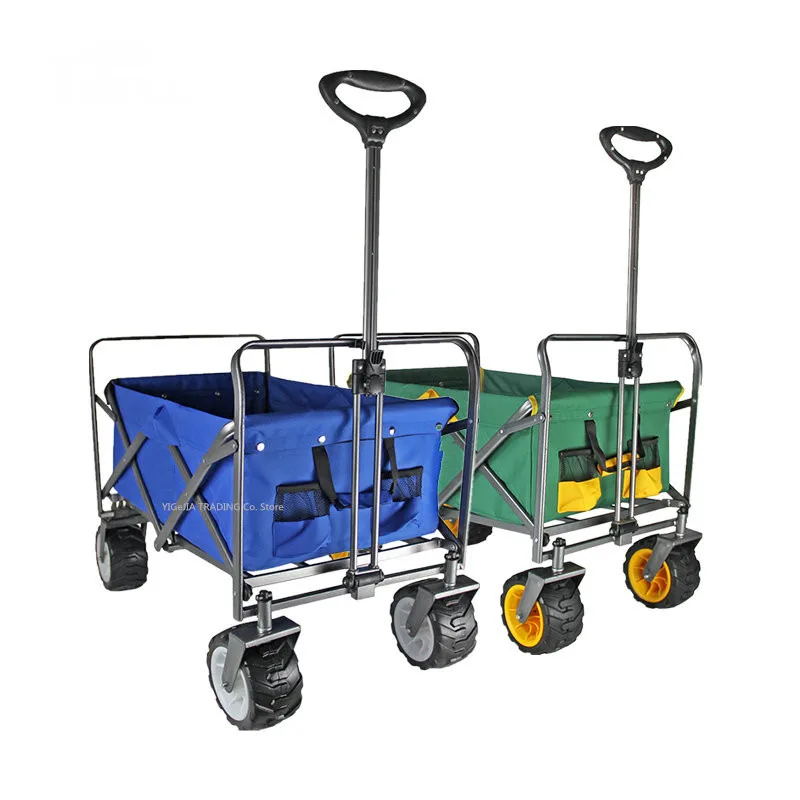 

Outdoor Portable Camping Cart, Collapsible Folding Utility Wagon with 4 PU Wheels, Heavy Duty Picnic Shopping Carriage