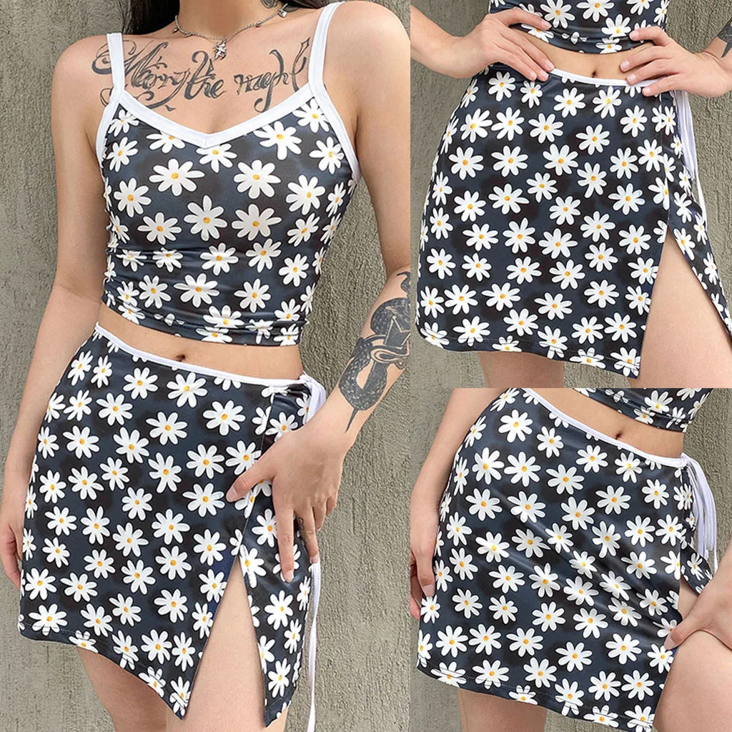 Женская мини юбка с принтом маргариток модная сексуальная Летняя асимметричная