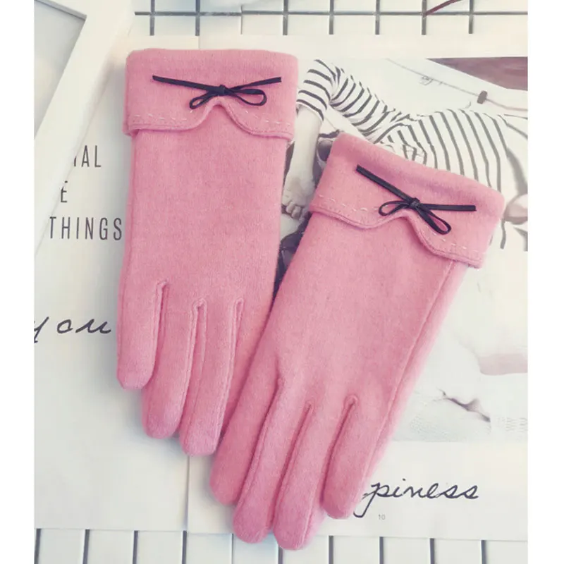 C02Pink Новые женские шерстяные перчатки на осень и зиму, теплые варежки на полный палец, двойные толстые уличные женские перчатки для вождения с сенсорным экраном G001 - Цвет: C02Pink