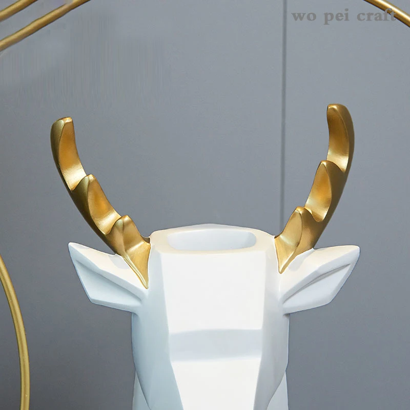 

Golden Horn Deer Head Resin Vase Flower Arrangement Geometric Origami Crafts Ornaments Flowers Vases Nordic Floral Home Decor