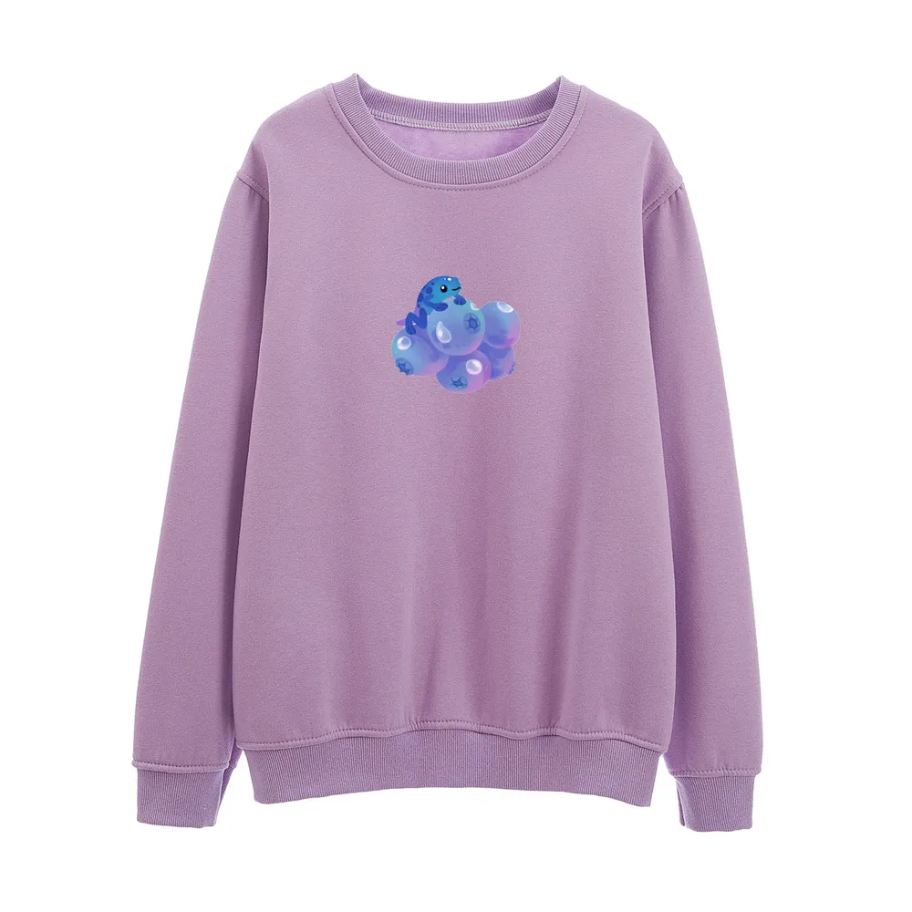 Graphic Blue Women Sweetshirts Oversize Hoodie Cute Cartoon Print Cotton Velvet Hoodies Women Aesthetic Sweatshirt Crew Neck Top