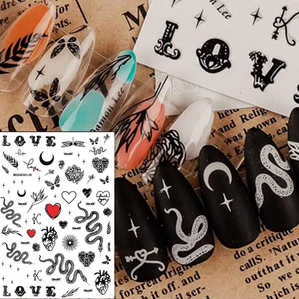 

Newest MG321-30 flower and snake 3d line circle 3D nail art sticker decal stamping back gule DIY nail decoration wraps