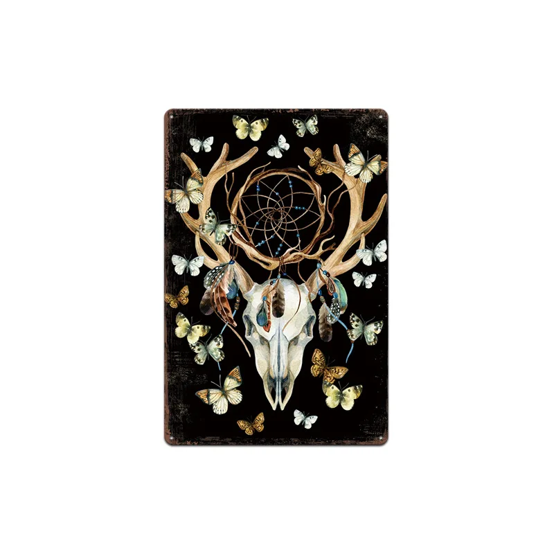 Потертая стена металлические жестяные знаки Рождественский олень домашний