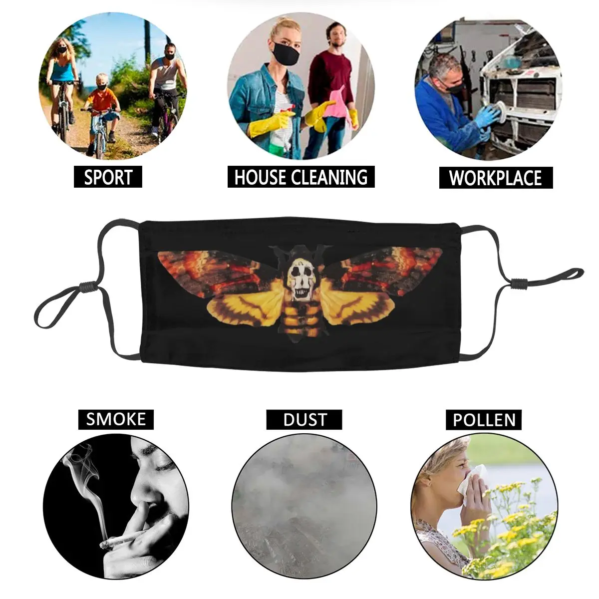 

Silence Of The Lambs Mask Anti Dust Washable Skull Face Mask Protection Cover Adult Respirator Mouth-Muffle