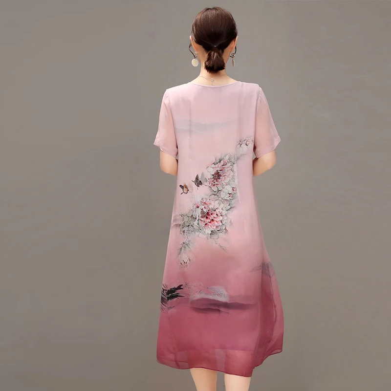 Женское платье с коротким рукавом и круглым вырезом цветочным принтом | Женская