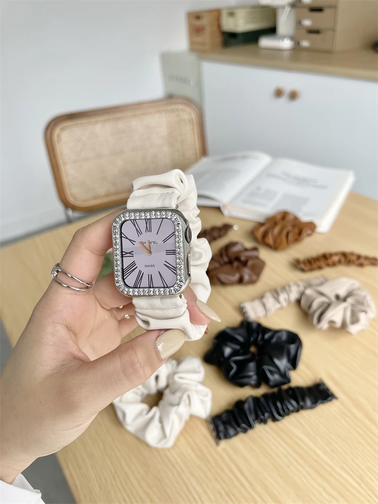 Ремешок эластичный для Apple Watch Band Series 7 6 SE 5 4 3 2 1 41 мм 45 38 40 42 44 женский кожаный