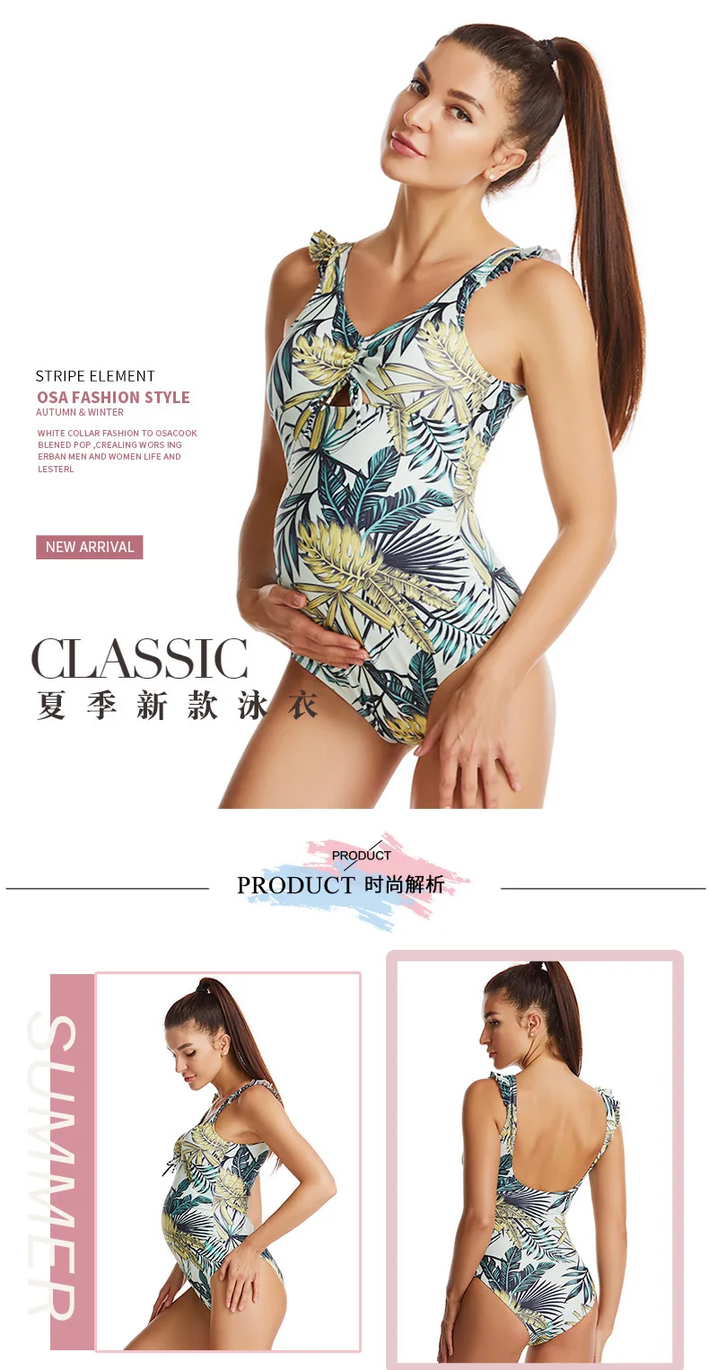 

GUIJIReady Stock 2021Swimwear for Women Conjoined Leaves Flowers Comfortable Beautiful for Pregnancy Dressp Suit Maternity