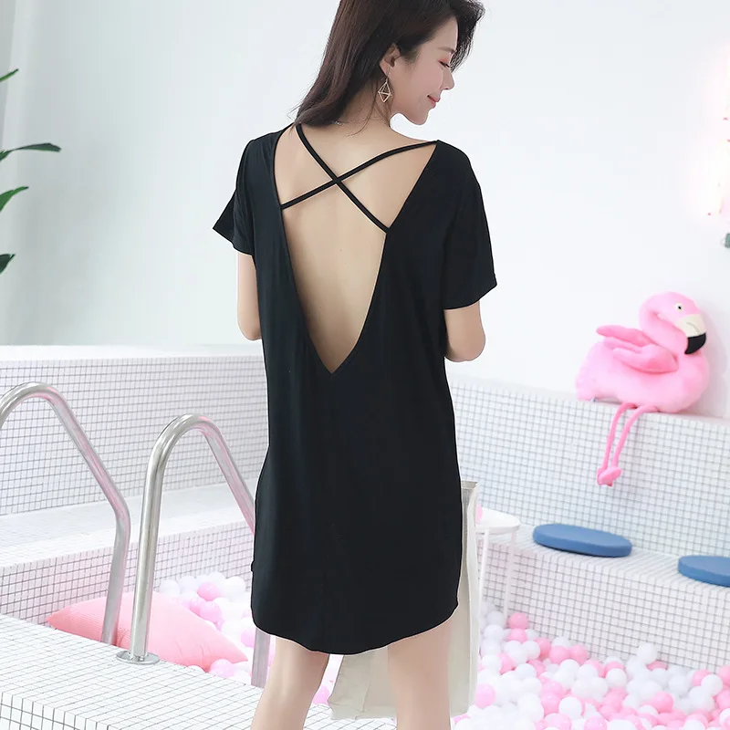 Ночная сорочка женская Модальная с V образным вырезом и широким рукавом|Ночные