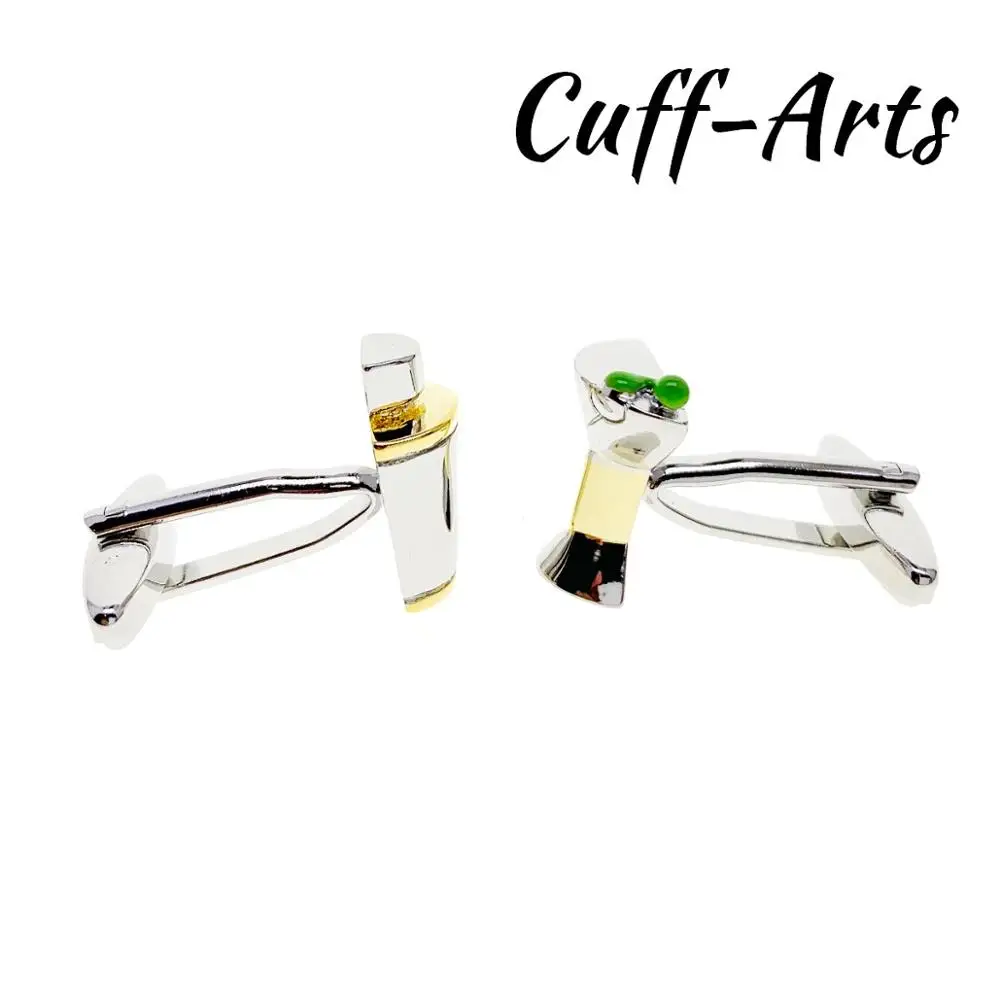 Cufflinks for Men Cocktail Shaker and Glass Martini Green Olive Gifts Gemelos Spinki by Cuffarts C10434 | Украшения и аксессуары