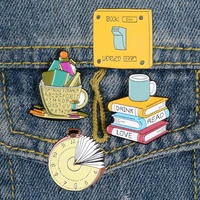 kids jewelry reading world enamel pin mental food book time clock brooch bag clothes lapel pin badge fun gift for kids friends