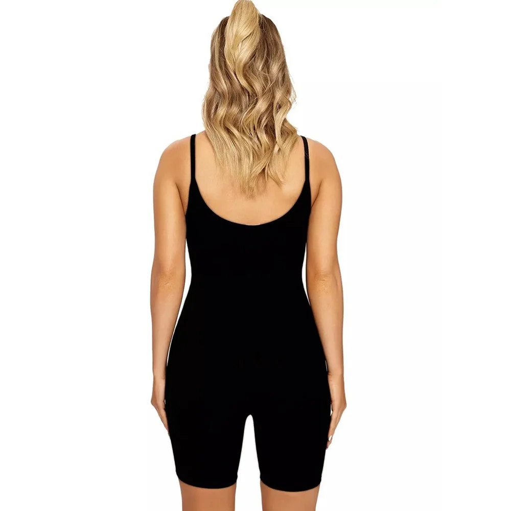 

Hot Selling Black Romper Playsuit for Women U Collar Spaghetti Strap Sleeveless Summer Streetwear Casual Jumpsuit Short Pants