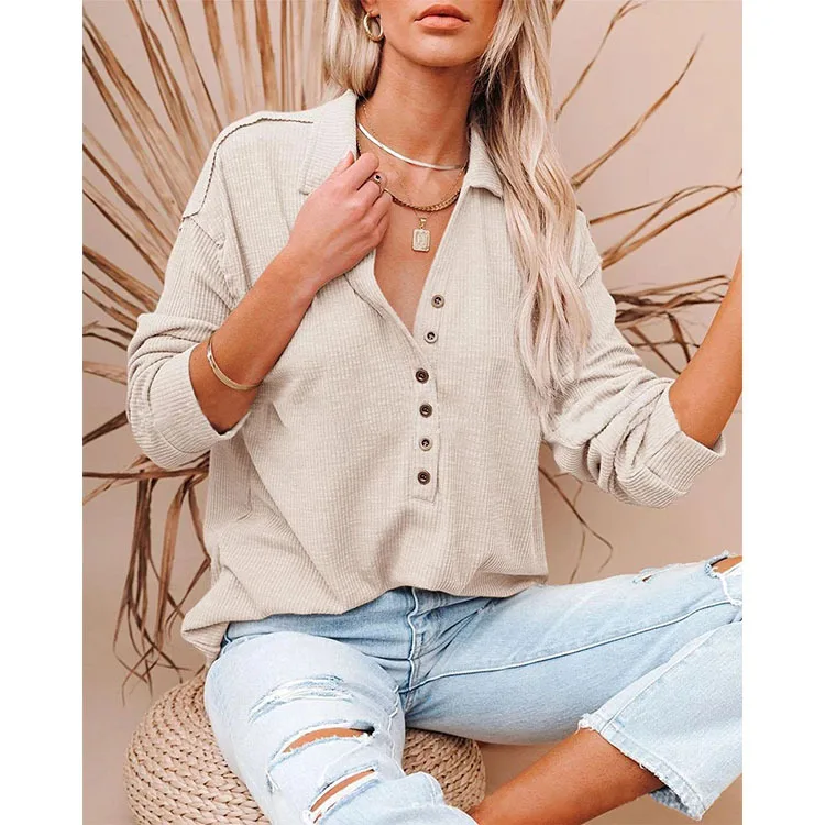 

Autumn Winter Blended Casual Loose Shirt Long Sleeve Single Breasted V-Neck Sweater Sweatshirt Fashion Top Plus Size S-5XL