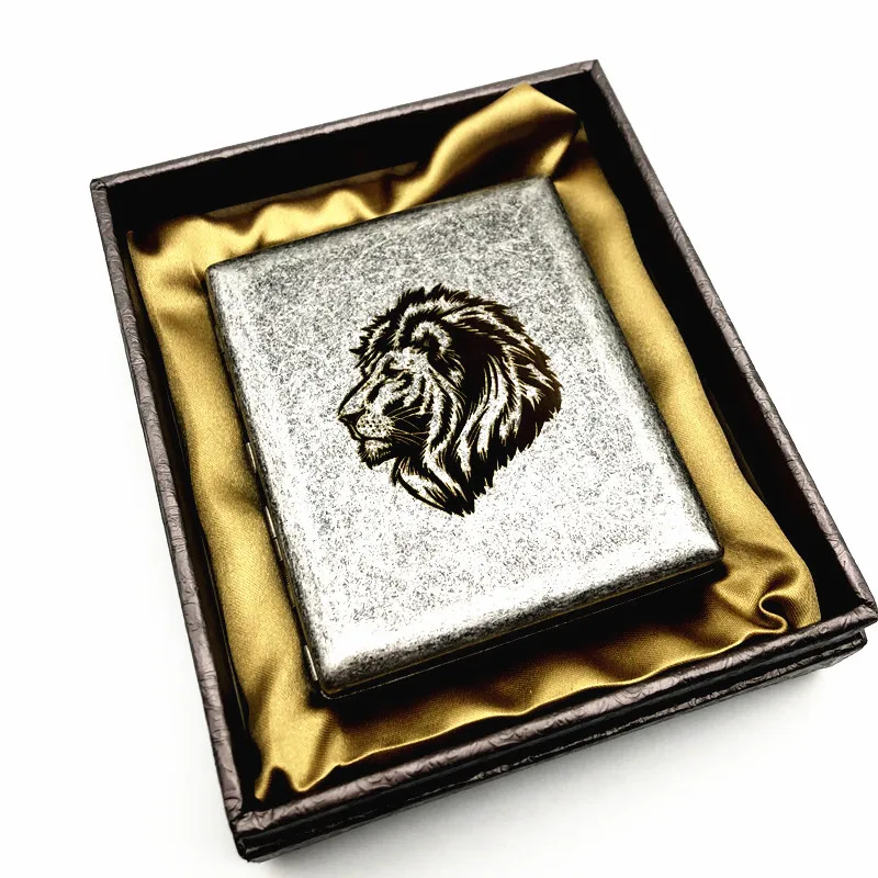 Traditional Brass Cigarette Case Old Silver Color Cigarette Box Smoking Holders Gifts With Gift Boxes Buck Eagle Wolf Lady Lion