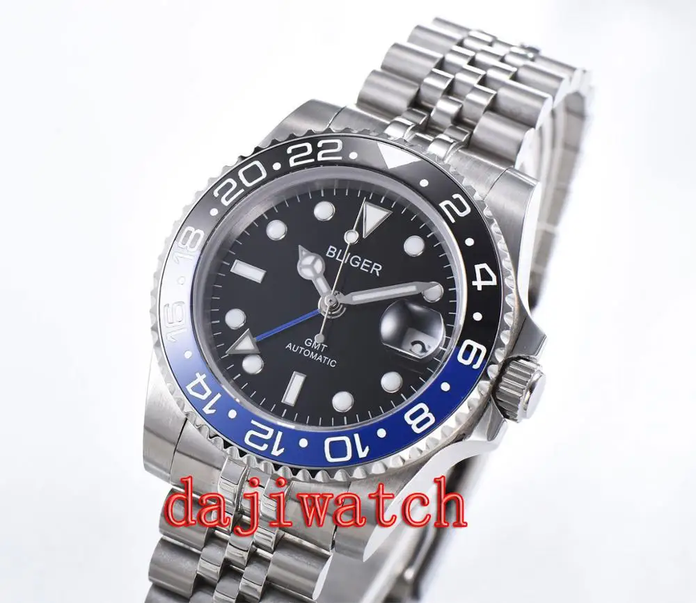 BLIGER 40 мм часы Мужские автоматические механические Роскошные GMT Кристалл сапфир