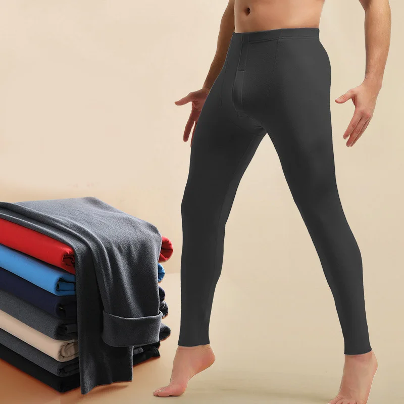 Men Long Johns Autumn Winter Men Seamless Thermal Underwear Man Sexy U Convex Leggings Male Warm Plus Velvet Lounge Long Pants