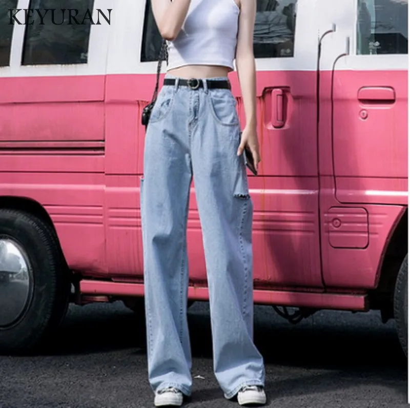 Женские джинсы с завышенной талией винтажные длинные брюки из денима широкими