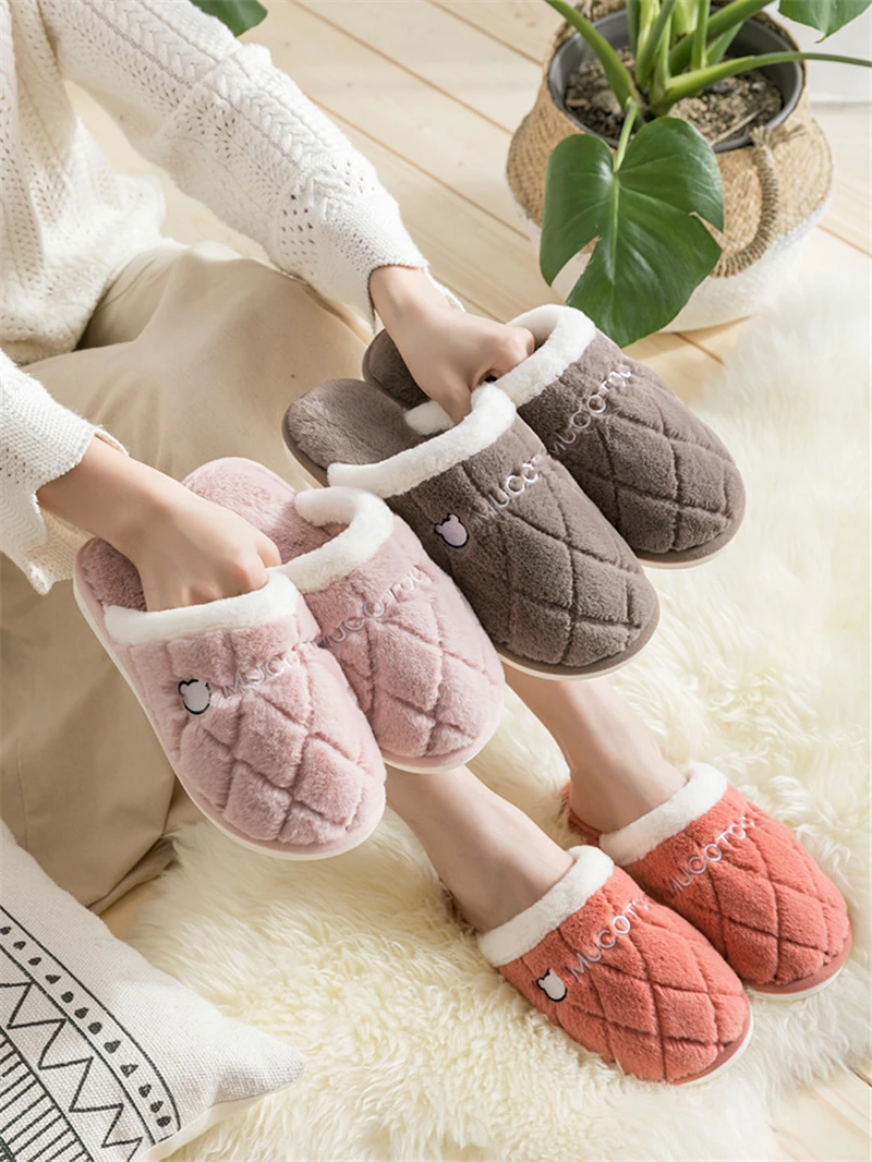 

Women Men Slippers Winter Home Fashion Non-Slip Soft Warm Cute Indoor Bedroom House Couples Floor Shoes