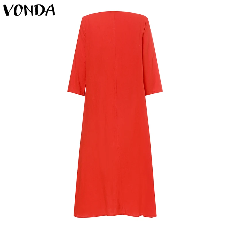 VONDA, женское платье, летнее, винтажное, из кусков, хлопковое, свободное, повседневное, с рукавом 3/4, с круглым вырезом, длинное, Пляжное, праздничное, сарафан, S-5XL