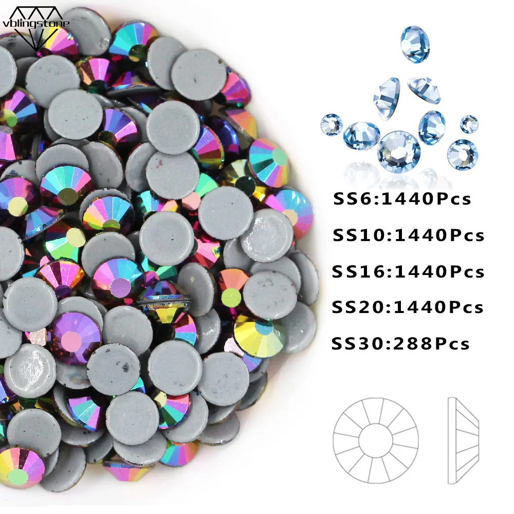 AAAAA + стразы горячей фиксации круглой формы с плоской задней частью камни