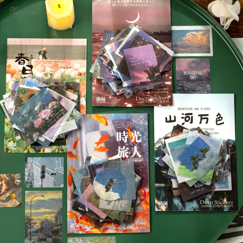 100 шт./пакет винтажные небесные звезды цветок INS стильные Васи бумажные наклейки