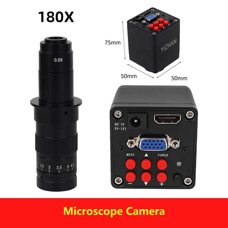 

Industry Stereo Video Microscope Camera HDMI VGA 16MP 180X Magnification Adjustable Zoom C Mount Lens For Phone PCB Chip Repair