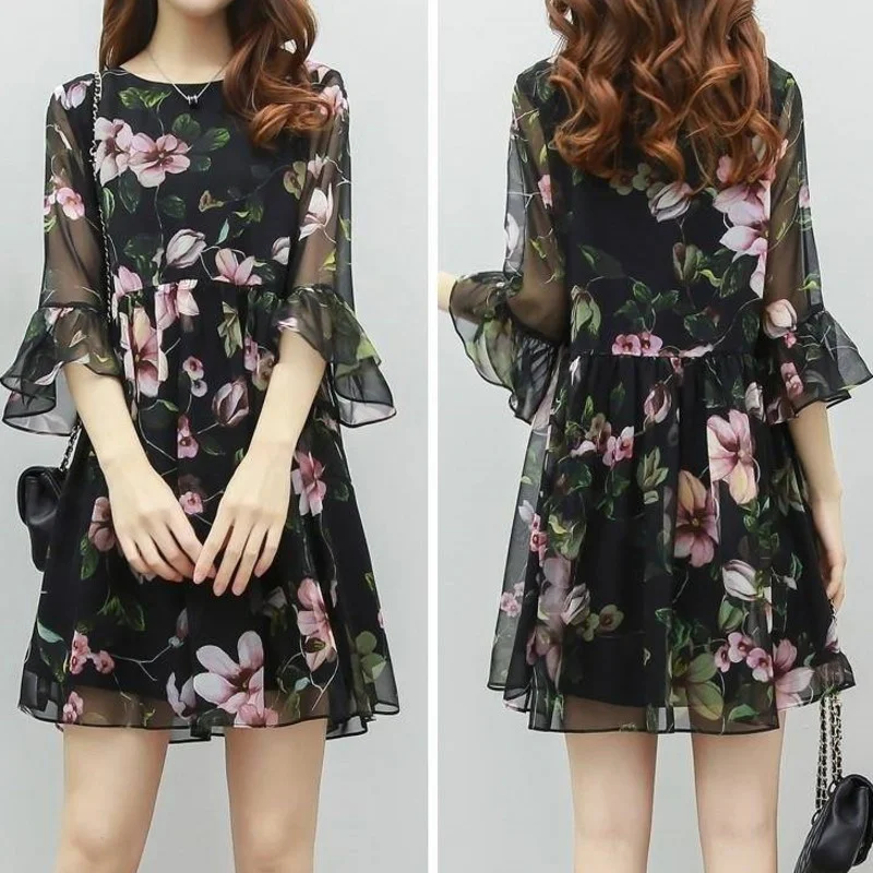 LIBERJOG женские шифоновые платья весна-лето с цветочным принтом милое короткое