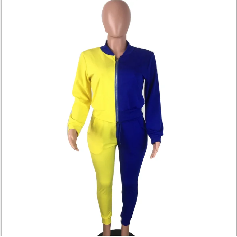 

2020 Europe and the United States new hot autumn sales of long sleeves splicing sports casual two-piece suit slim women's suit