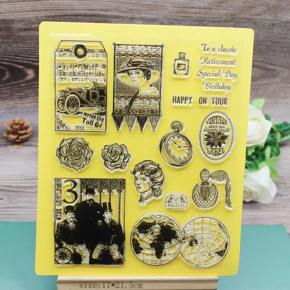 

Retro woman with roses earth Stamps and Dies set clear stamps for Scrapbooking DIY rubber metal cutting dies Photo album card