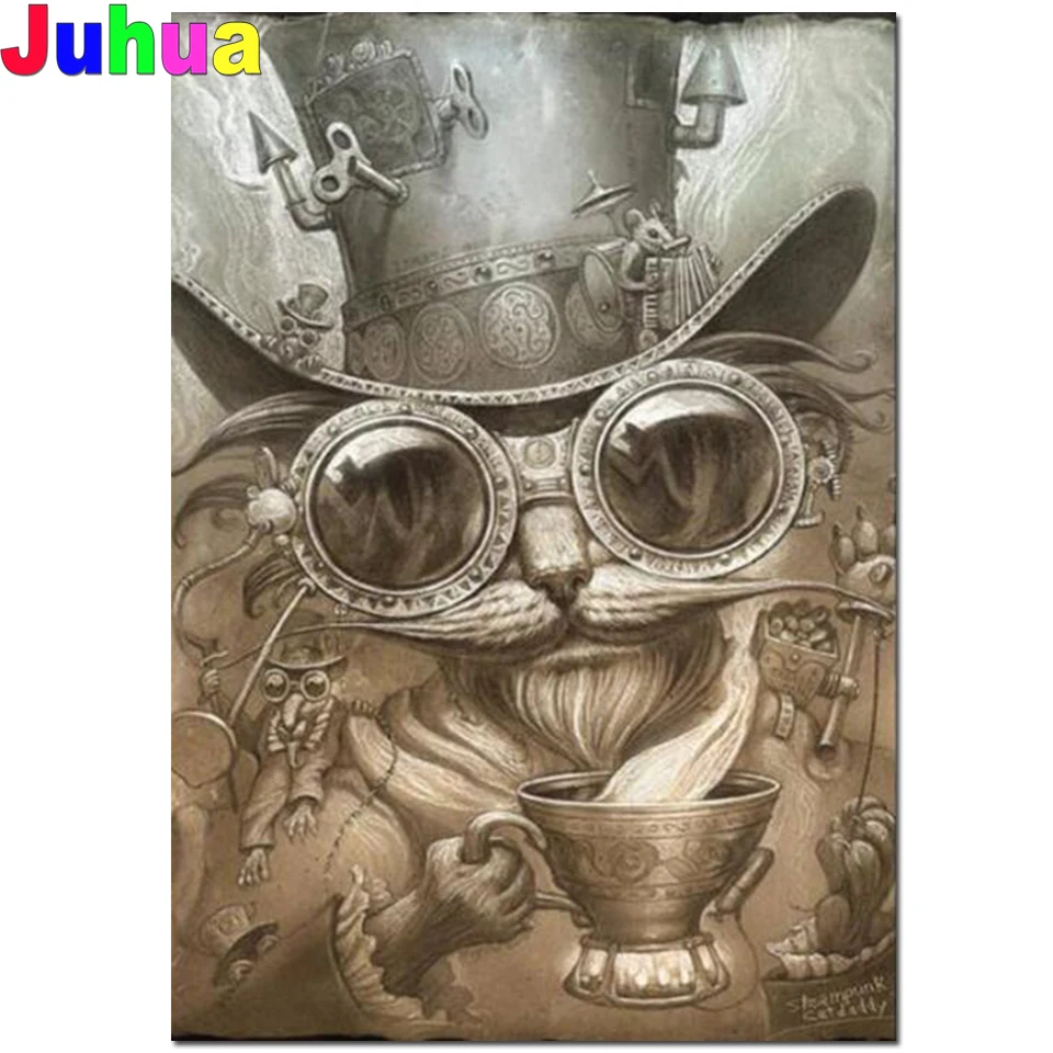 

5d алмазная вышивка "сделай сам", стимпанк, кот, алмазная живопись, вышивка крестиком, полная фотография, животное, домашний декор