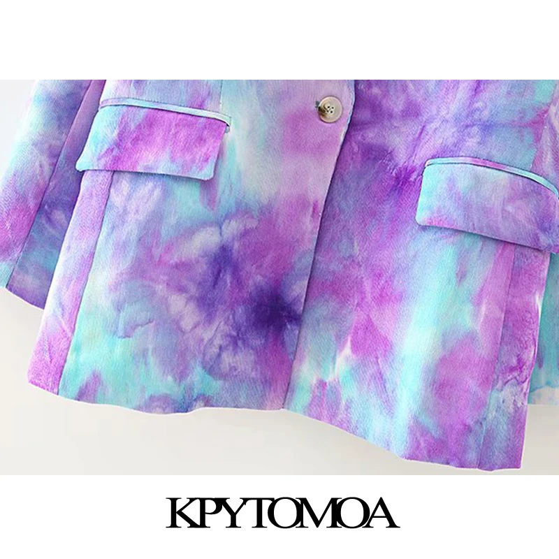 

KPYTOMOA Women 2020 Fashion Single Button Tie-dye Print Blazer Coat Vintage Long Sleeve Pockets Female Outerwear Chic Tops