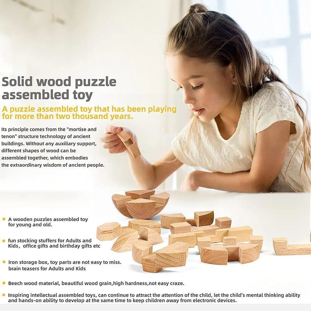 

3D Wooden Luban Ball Lock Assembly Puzzle Beech Ball Lock Teaser Classical Game Lock Toys Educational Kongming Brain Brain I9I6