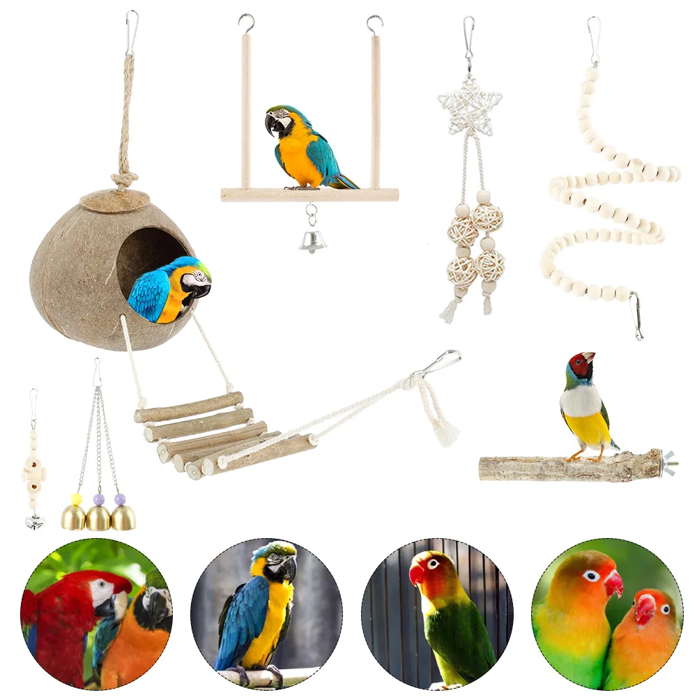 7 шт./компл. Птица Попугай игрушки деревянные подвесные качели гамак для