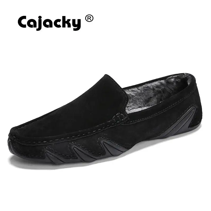 Cajacky/мужские лоферы с длинным мехом; Зимняя мужская обувь; Плюшевые мокасины; мужские черные мокасины без застежки; Hombre; Большой размер 38-46