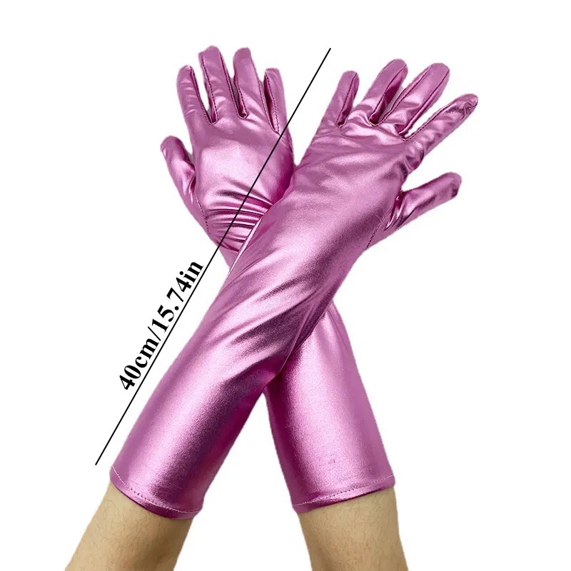 Ladies Gold Silver Fake Leather Metallic Gloves Evening Party Performance Mittens Women Sexy Elbow Length Long Latex Gloves images - 6