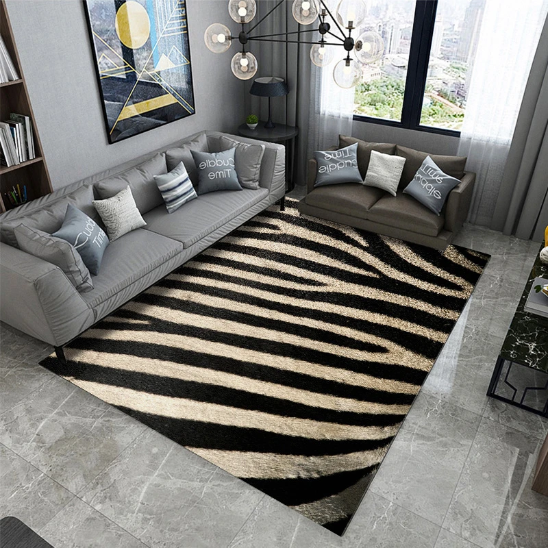 Nordic Living Room 3D Zebra Pattern Carpet Super Flannel Point Plastic Anti-slip Area Rug Floormat Decor Bedroom Carpets | Дом и сад