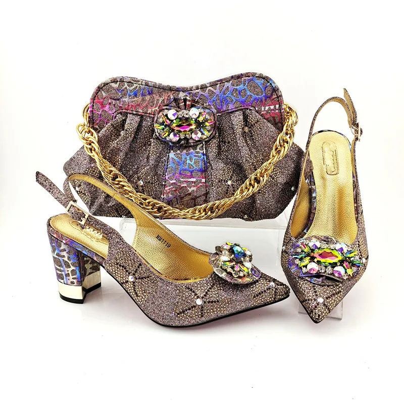 

Doershow hot selling Italian Shoes And Bag Sets For Evening Party With Stones Italian Leather Handbags Match Bags! HYD1-55