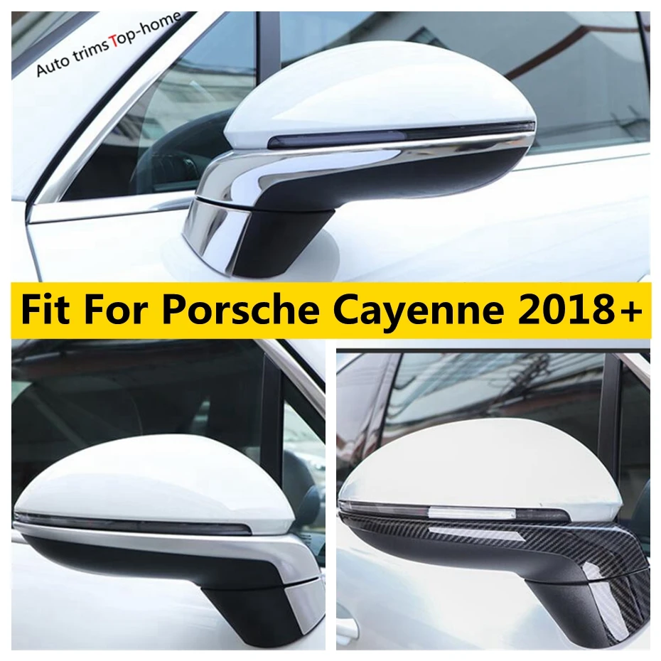 

Yimaautotrims For Porsche Cayenne 2018 2019 2020 2021 Chrome / Carbon Fiber Look Car Rearview Mirror Protective Kit Cover Trim