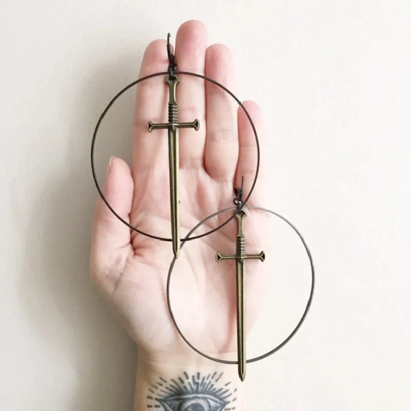 Бронзовое кольцо Goth Excalibur Классическая Подвеска для ушей большой меч в стиле панк