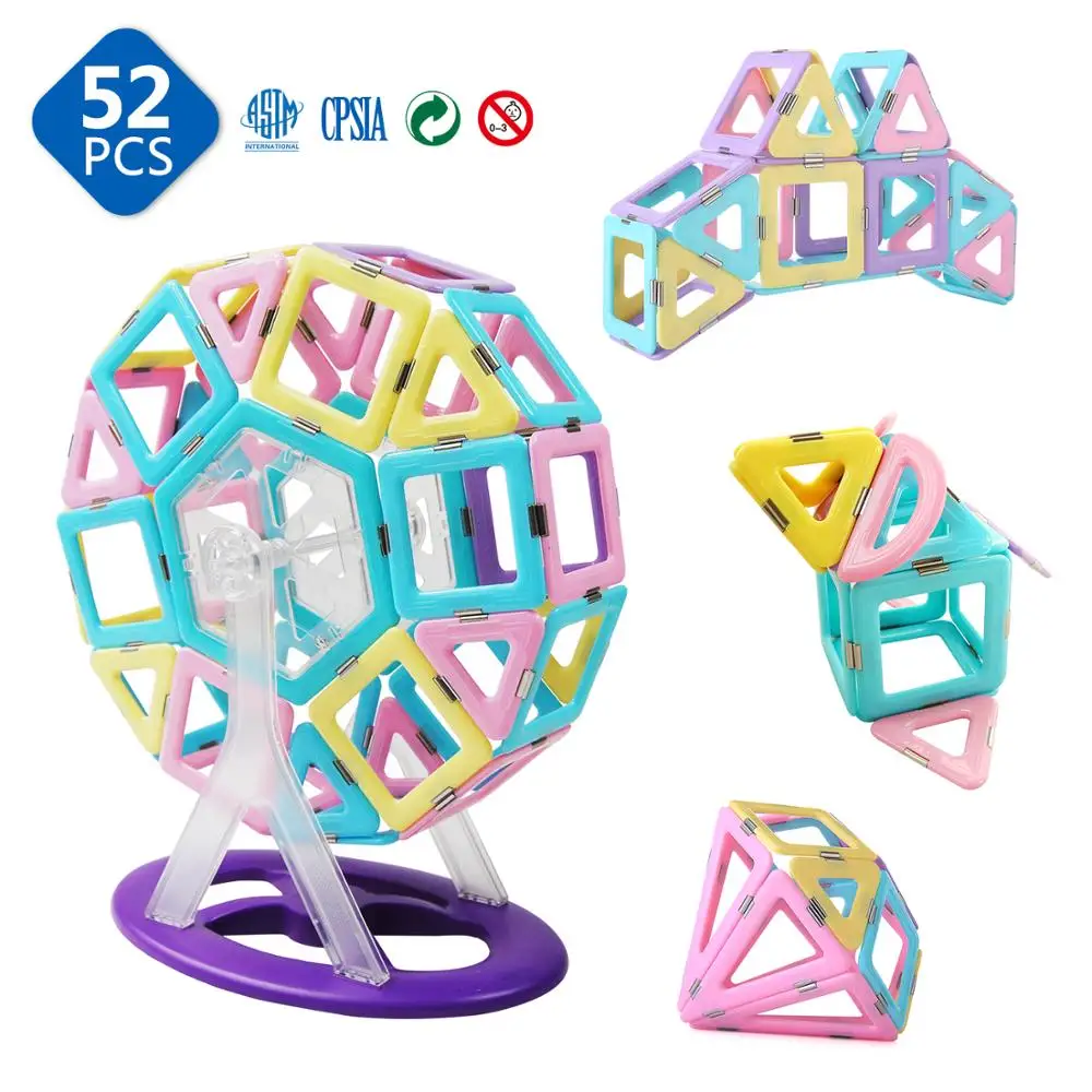 

52PCS магнетический Набор строительных блоков конструктора Макарон кирпич дизайнер, просвещающие кубики, магнитные обучающие игрушки для детей