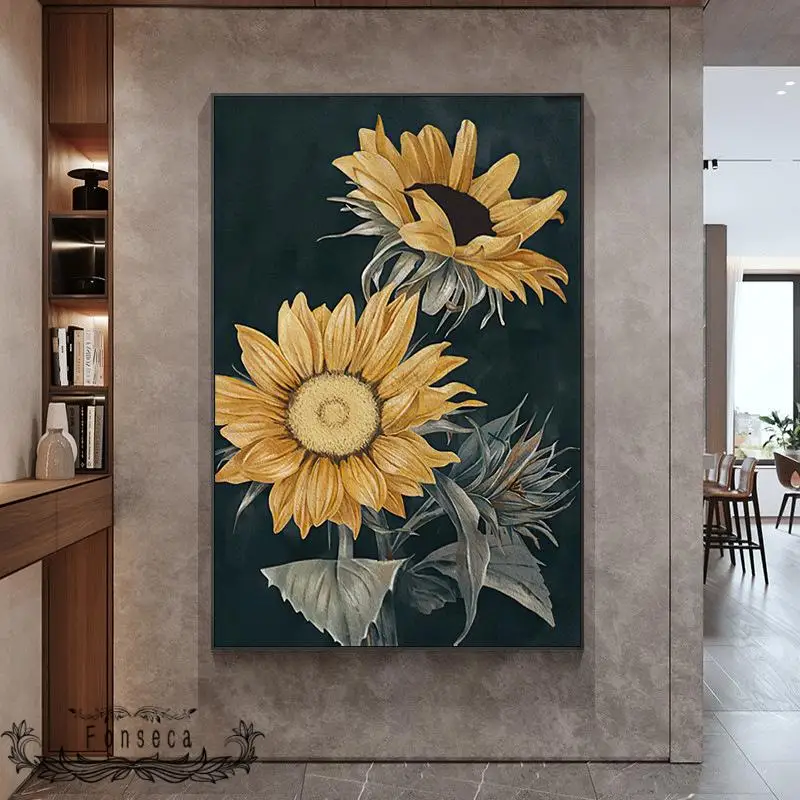 Ретро картина маслом подсолнуха лилии принты на холсте геометрический узор