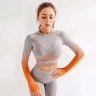 SALSPOR бесшовные укороченные рубашки для йоги для женщин с длинным рукавом в полоску спортивная рубашка стрейч облегающий спортивный топ для фитнеса Женская Спортивная одежда для бега