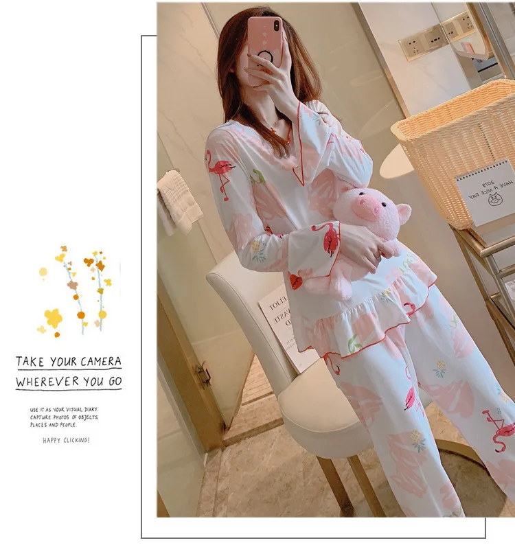 Wontive Autumn Women Long Sleepwear Suit Home Women Gift Female Sleepwear Cartoon female big plus size womens pajamas Sets