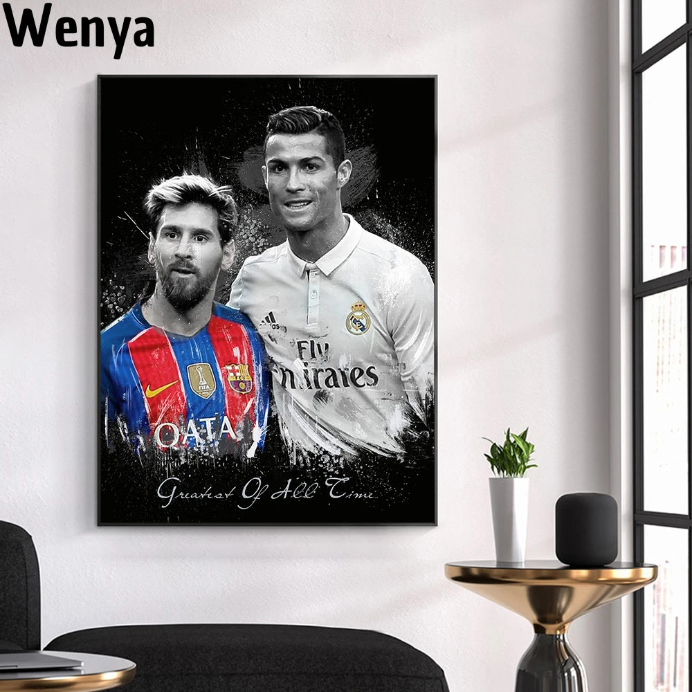 Плакаты с изображением футбола Месси Роналду черная портретная Настенная