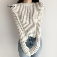 sweater korean fashion feminine sense hollow side slit sweater long sleeved sweater winter womens sweater