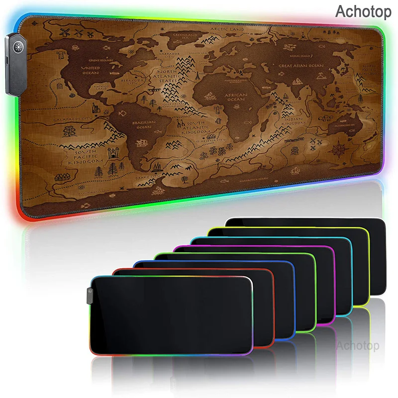

Anime Game RGB LED Computer Player Large Mouse Pad 900x400 Glowing Usb Led Mause Pad Backlit Mousepad World Map Desktop PC Mat