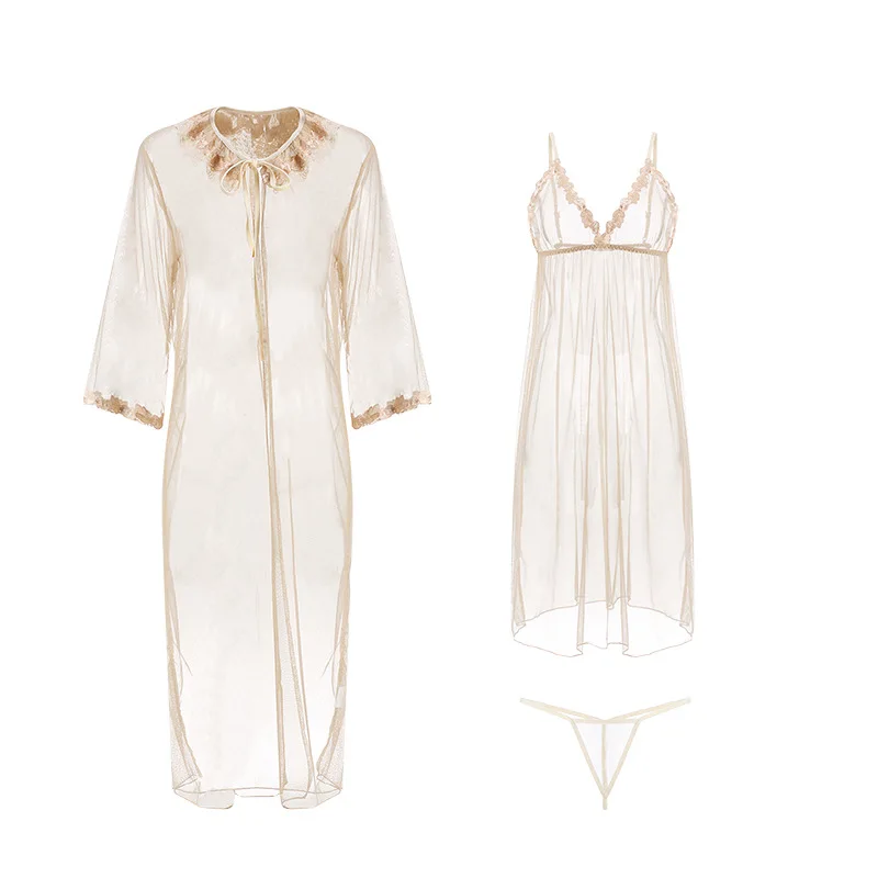 

Sexy Lingerie Women's Sexy Mesh Perspective Sling Robe Bathrobe Two-Piece Set